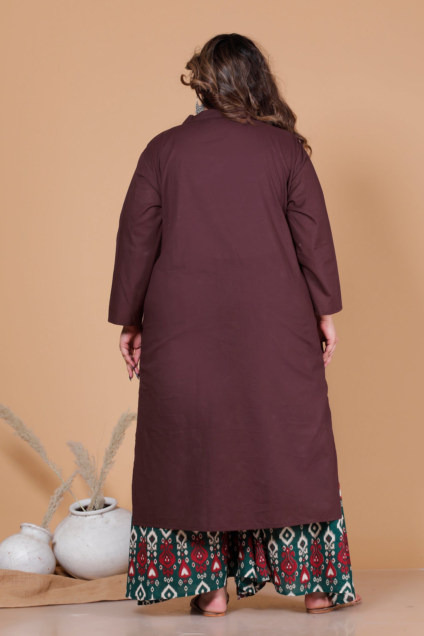 PAISLEY AJRAKH PRINT COTTON SKIRT PANTS IN RUST BOTTLE GREEN/MAROON BY PLUSSIZEKURTI