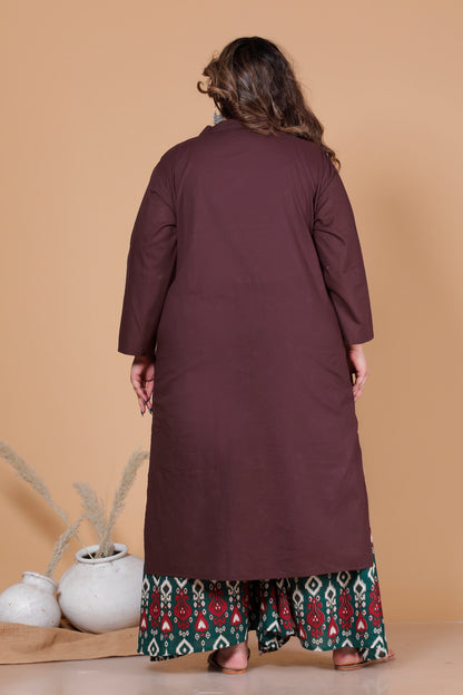 SOLID COTTON KURTI IN BROWN BY PLUSSIZEKURTI