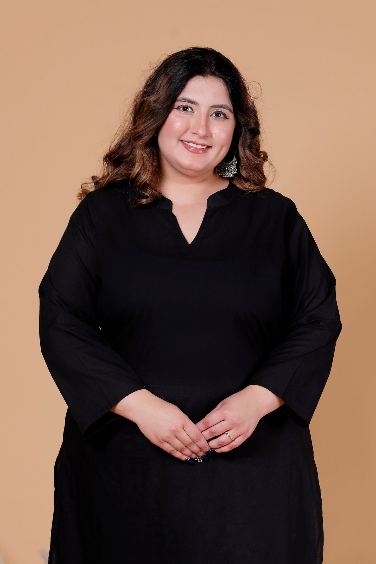 SKIRT PANT COTTON 2 PEICE SOLID KURTA SET IN BLACK/MULTICOLOUR BY PLUSSIZEKURTI