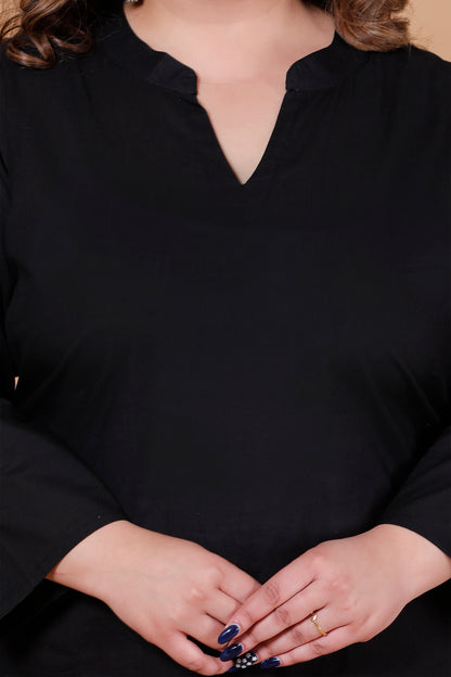 SOLID COTTON KURTI IN BLACK BY PLUSSIZEKURTI