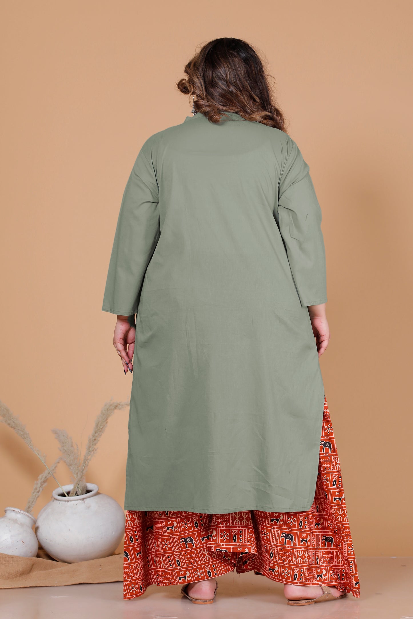 SOLID COTTON KURTI IN SAGE GREEN BY PLUSSIZEKURTI