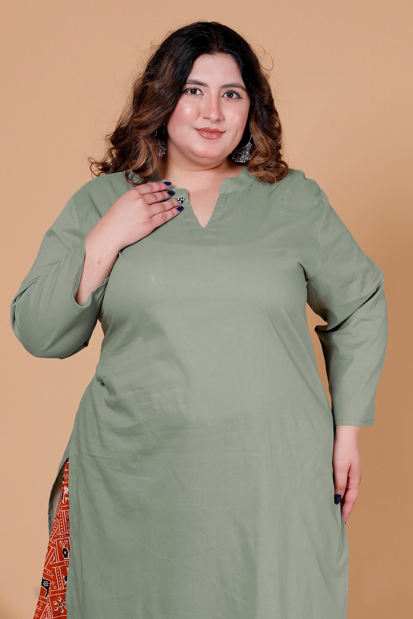 SOLID COTTON KURTI IN SAGE GREEN BY PLUSSIZEKURTI