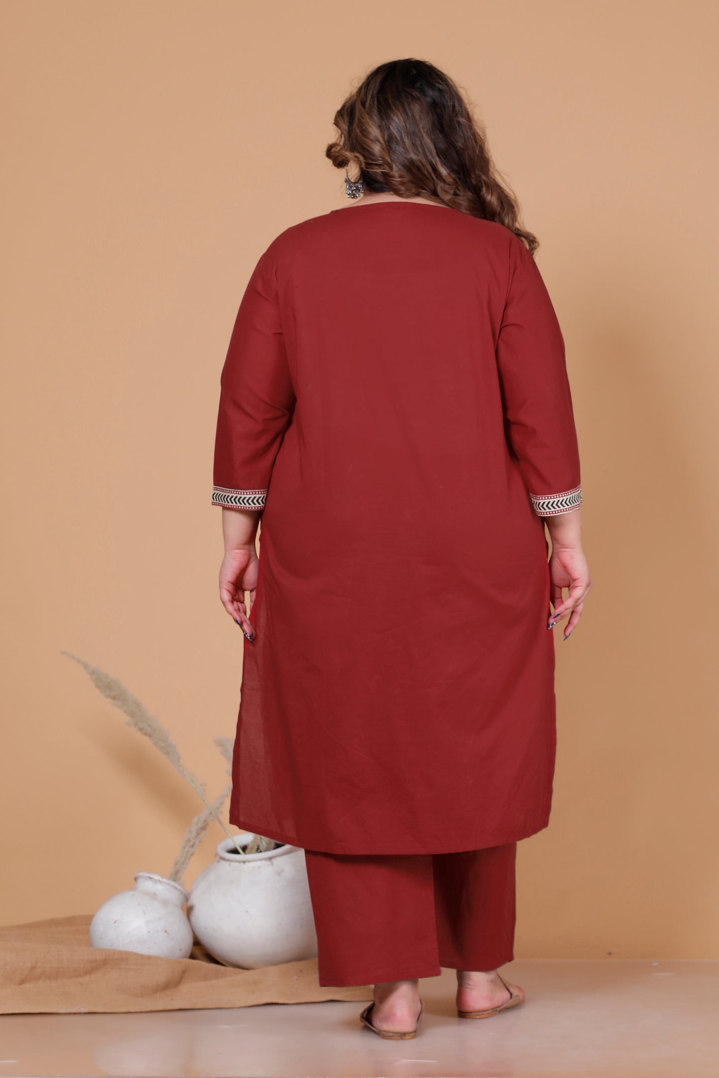 ELEPHANT MOTIF PRINT COTTON 3 PEICE KURTA PANT IN DEEP MAHROON BY PLUSSIZEKURTI