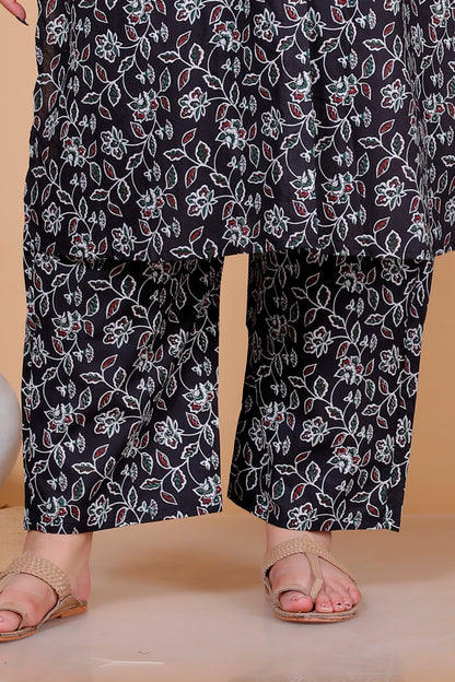 VINE FLORAL PRINT COTTON 2 PEICE KURTA PANT IN BLACK BY PLUSSIZEKURTI