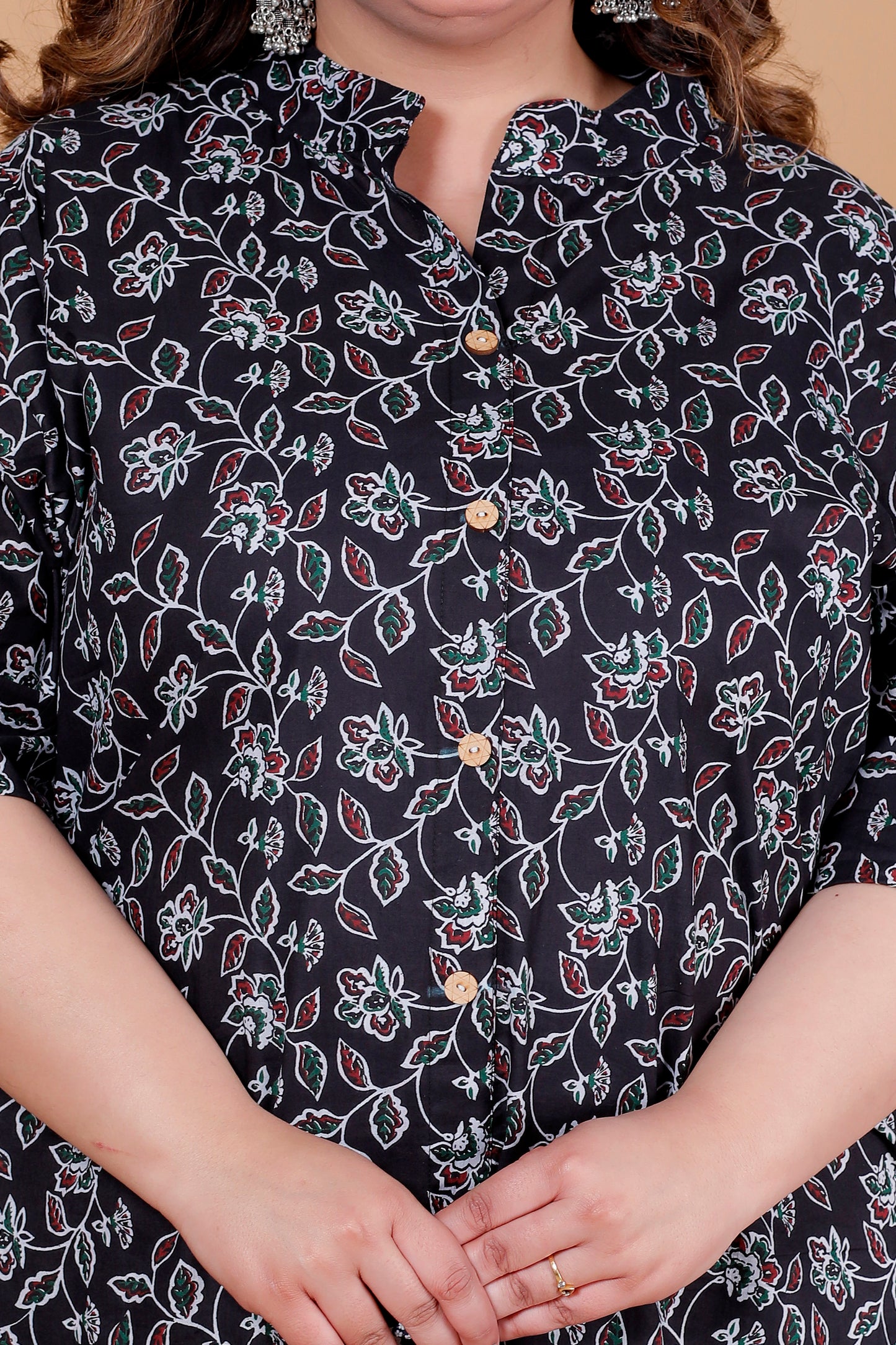 VINE FLORAL PRINT COTTON 2 PEICE KURTA PANT IN BLACK BY PLUSSIZEKURTI