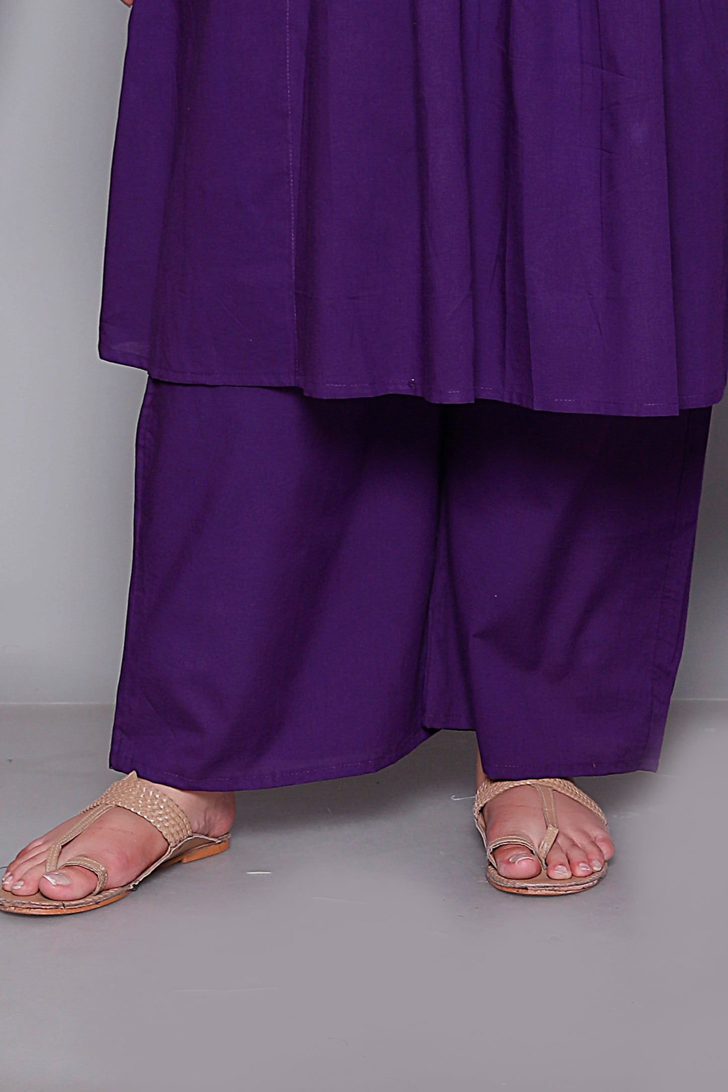 TRIBAL STRIPE SOLID COTTON 3 PEICE KURTI PANT SET IN PURPLE BY PLUSSIZEKURTI