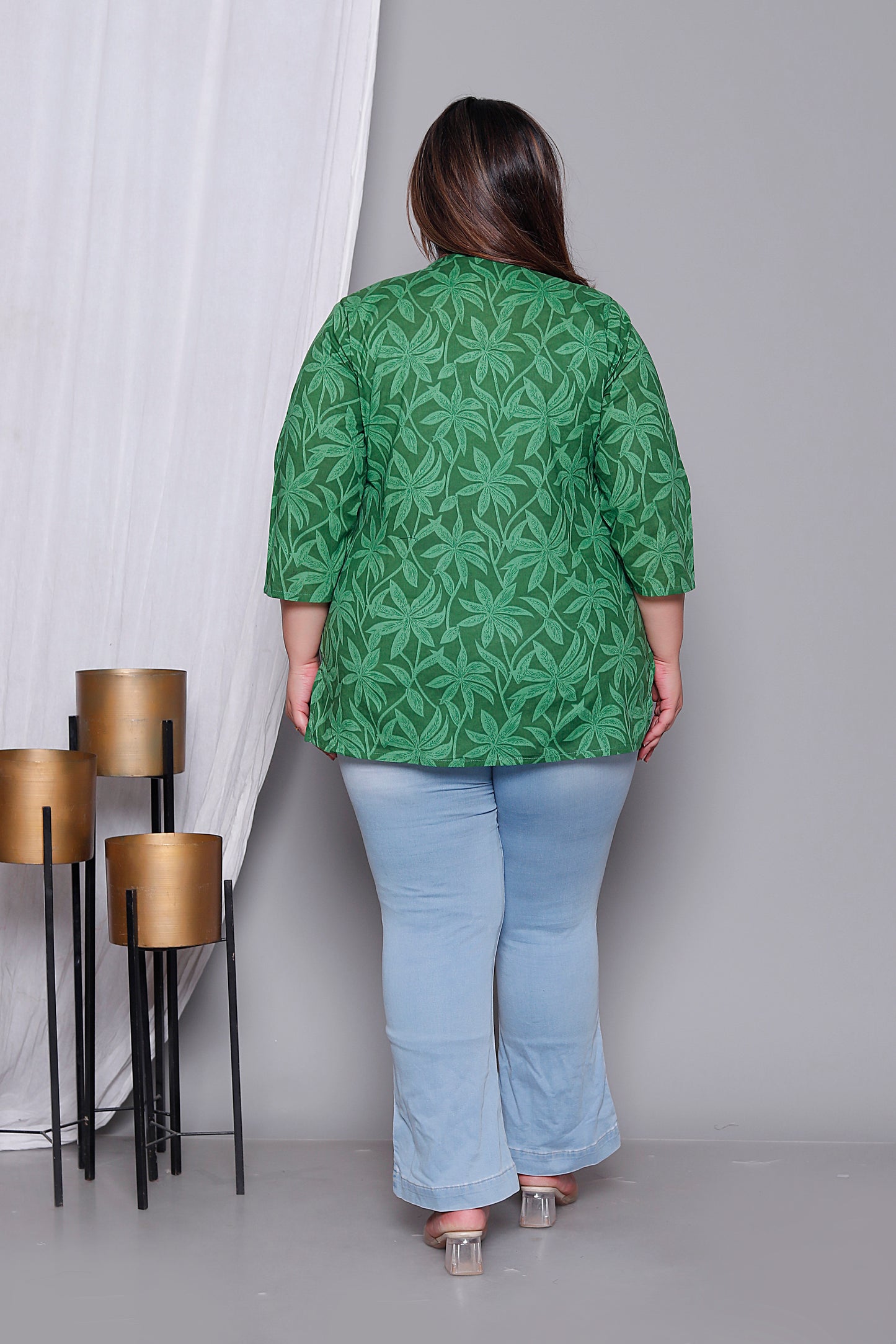 FLOWER PRINT COTTON TOP IN GREEN COLOUR BY PLUSSIZEKURTI