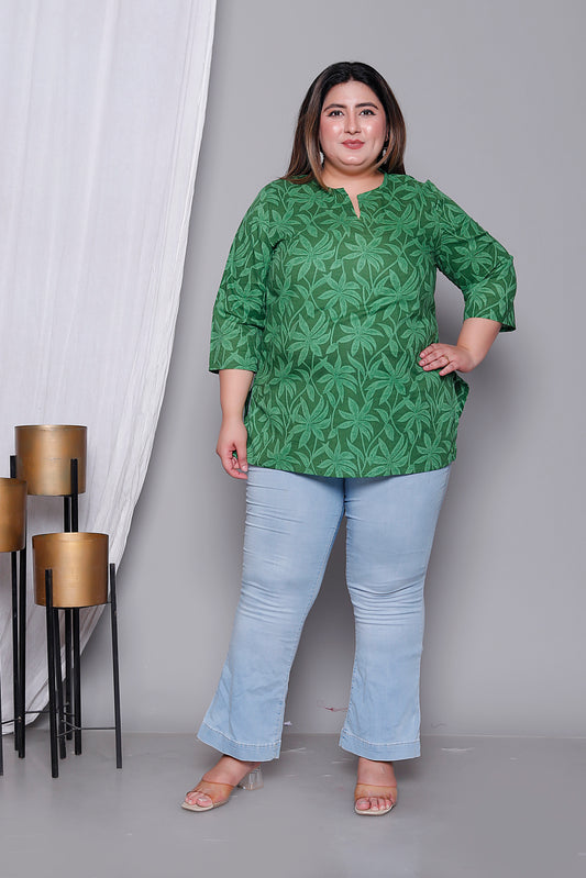 FLOWER PRINT COTTON TOP IN GREEN COLOUR BY PLUSSIZEKURTI