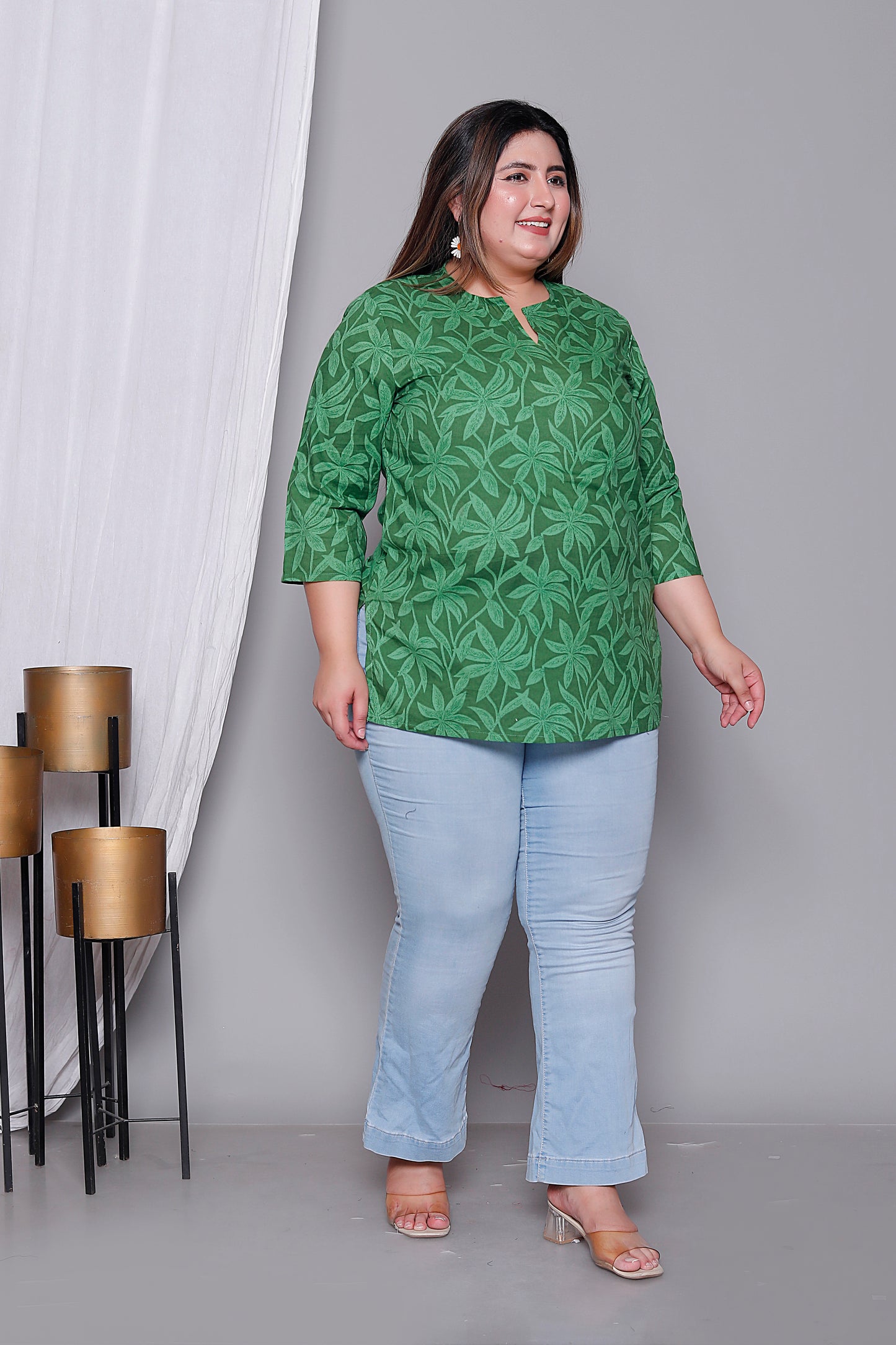 FLOWER PRINT COTTON TOP IN GREEN COLOUR BY PLUSSIZEKURTI