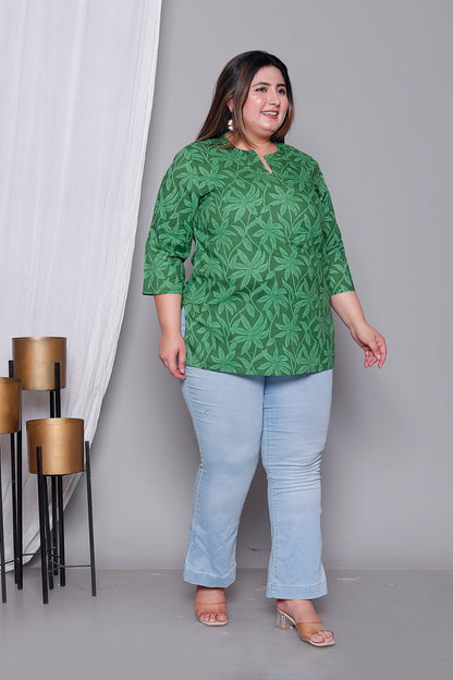 FLOWER PRINT COTTON TOP IN GREEN COLOUR BY PLUSSIZEKURTI