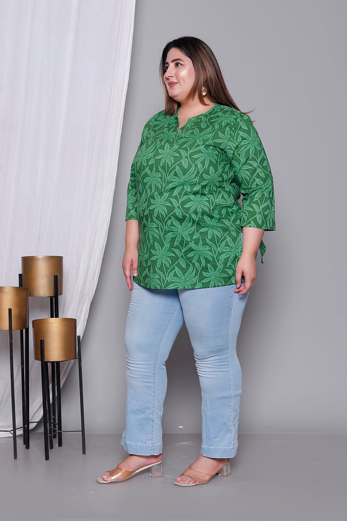 FLOWER PRINT COTTON TOP IN GREEN COLOUR BY PLUSSIZEKURTI