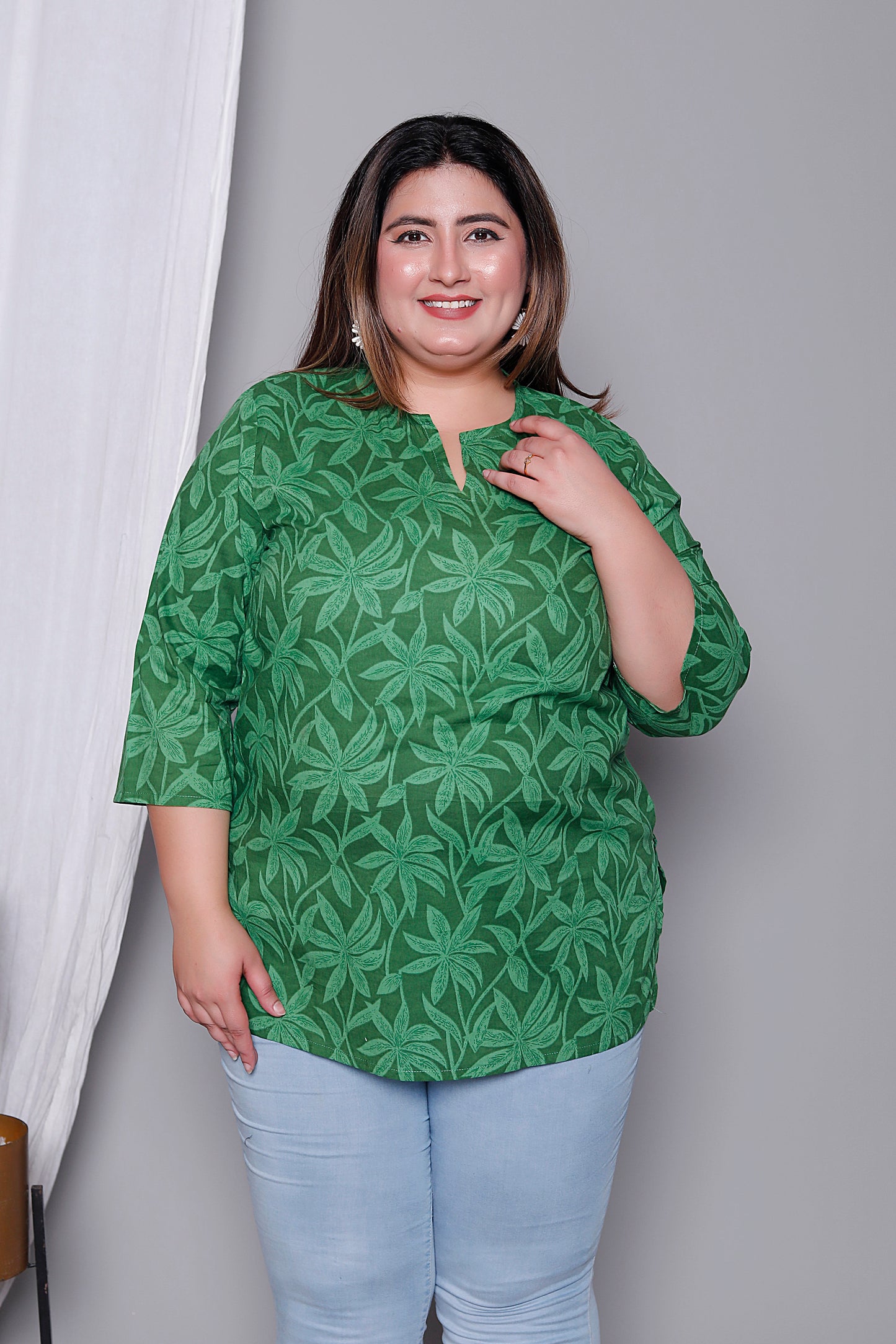 FLOWER PRINT COTTON TOP IN GREEN COLOUR BY PLUSSIZEKURTI