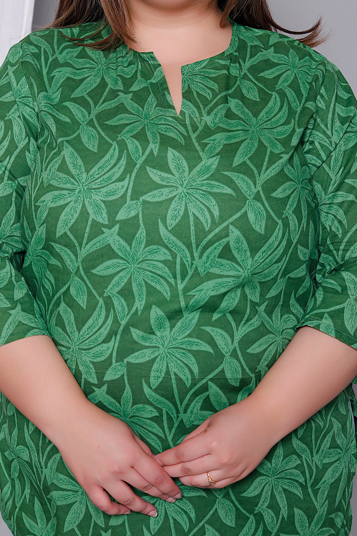 FLOWER PRINT COTTON TOP IN GREEN COLOUR BY PLUSSIZEKURTI