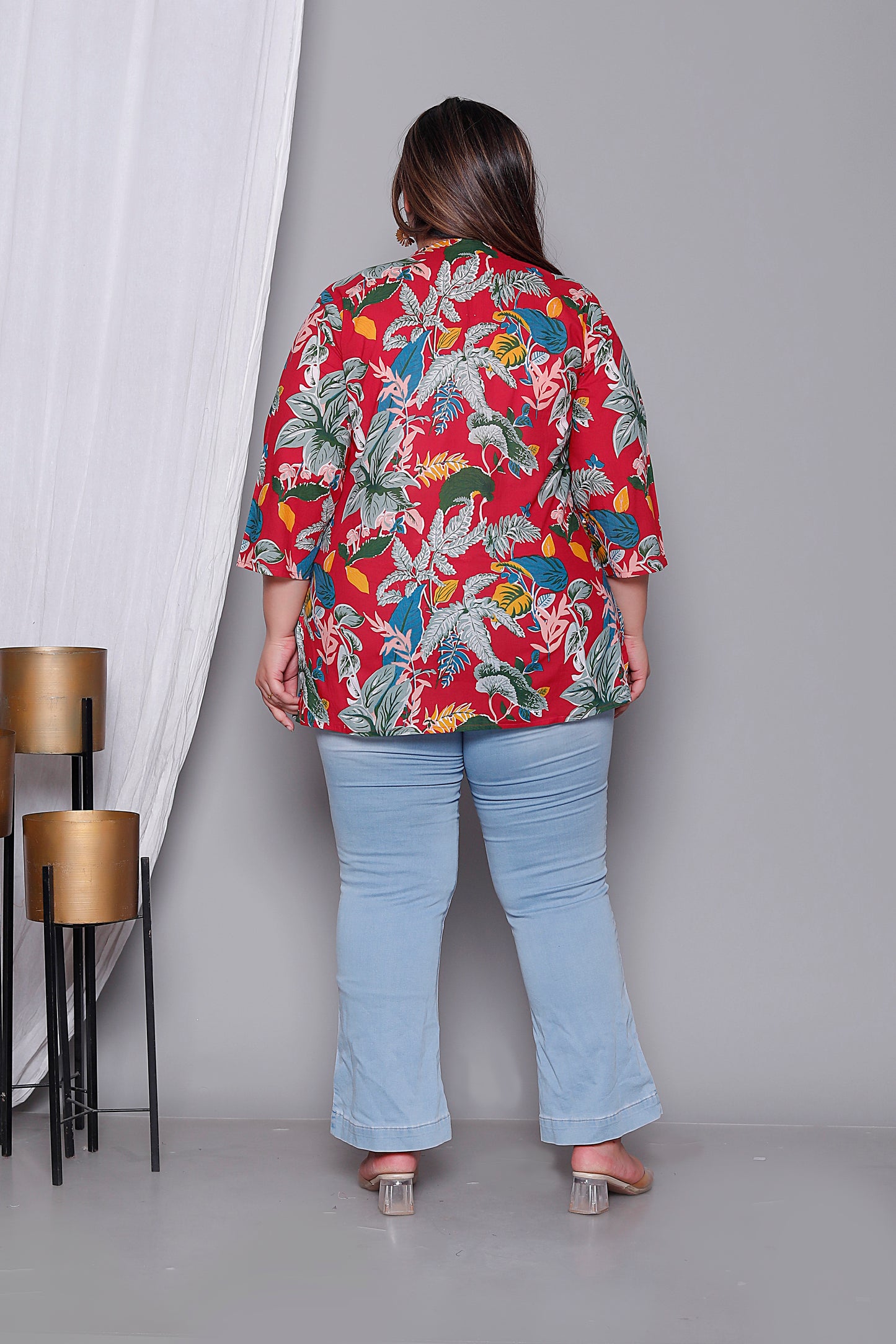 JUNGLE PRINT COTTON TOP IN RED COLOUR BY PLUSSIZEKURTI