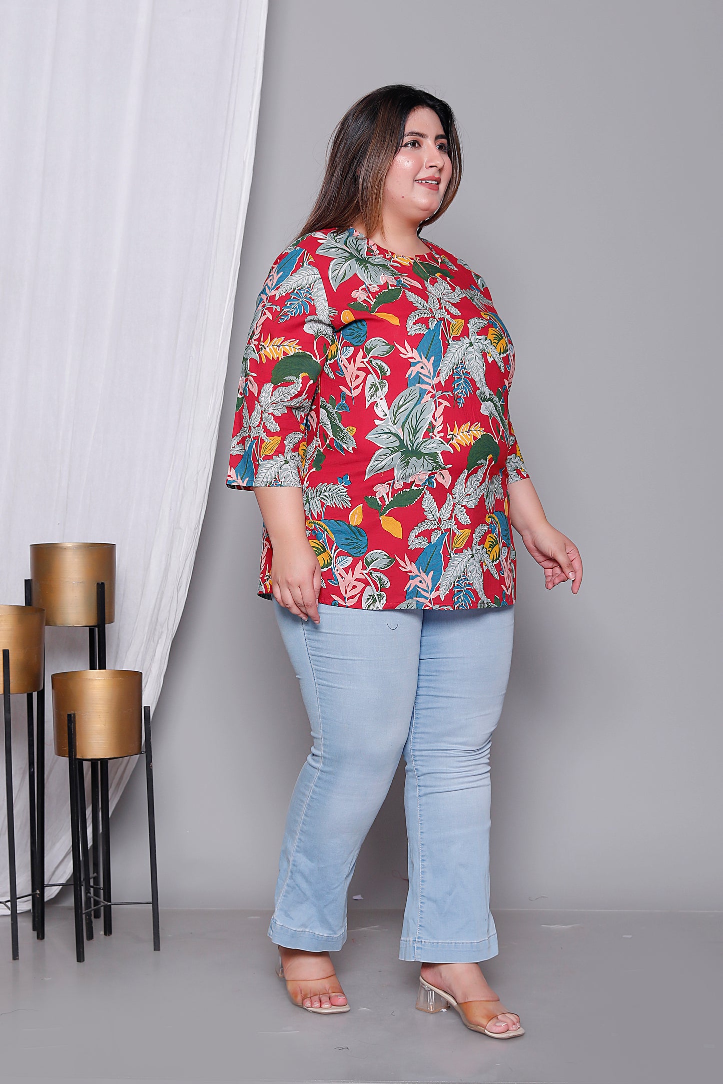 JUNGLE PRINT COTTON TOP IN RED COLOUR BY PLUSSIZEKURTI