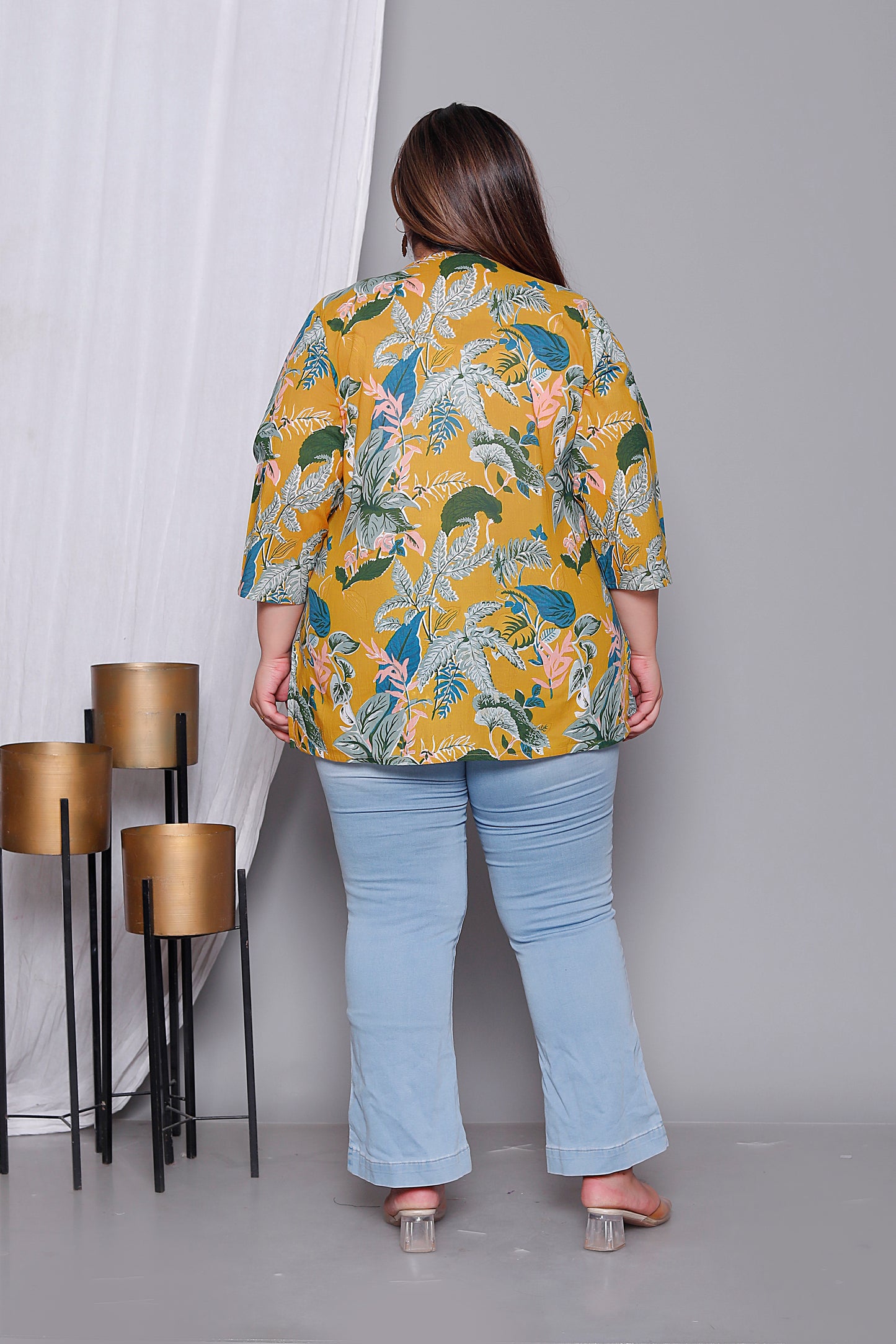 JUNGLE PRINT COTTON TOP IN YELLOW COLOUR BY PLUSSIZEKURTI