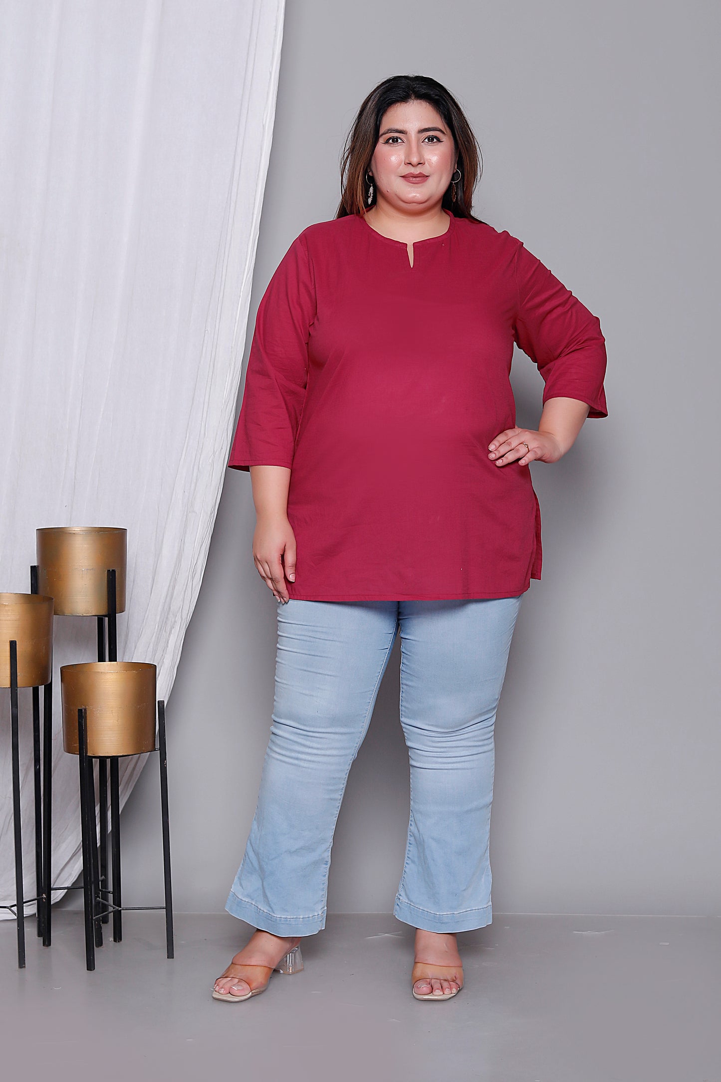 SOLID COTTON TOP IN MAHROON COLOUR BY PLUSSIZEKURTI