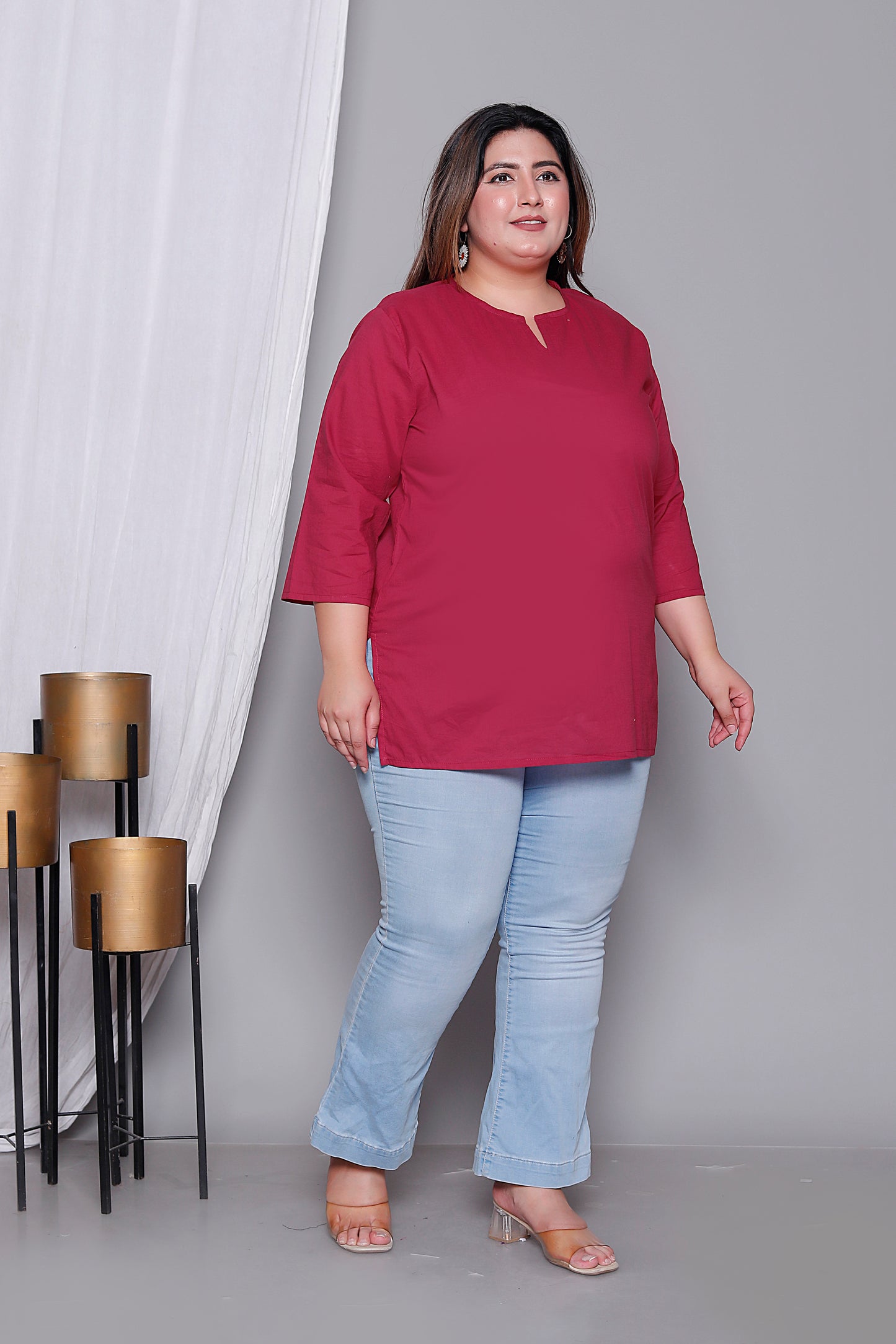 SOLID COTTON TOP IN MAHROON COLOUR BY PLUSSIZEKURTI