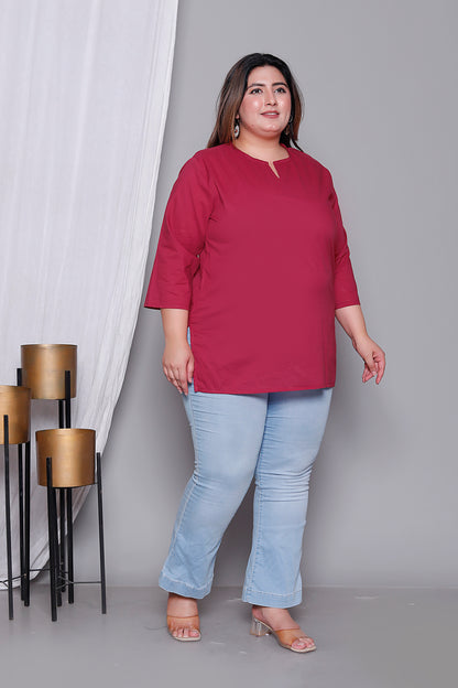 SOLID COTTON TOP IN MAHROON COLOUR BY PLUSSIZEKURTI