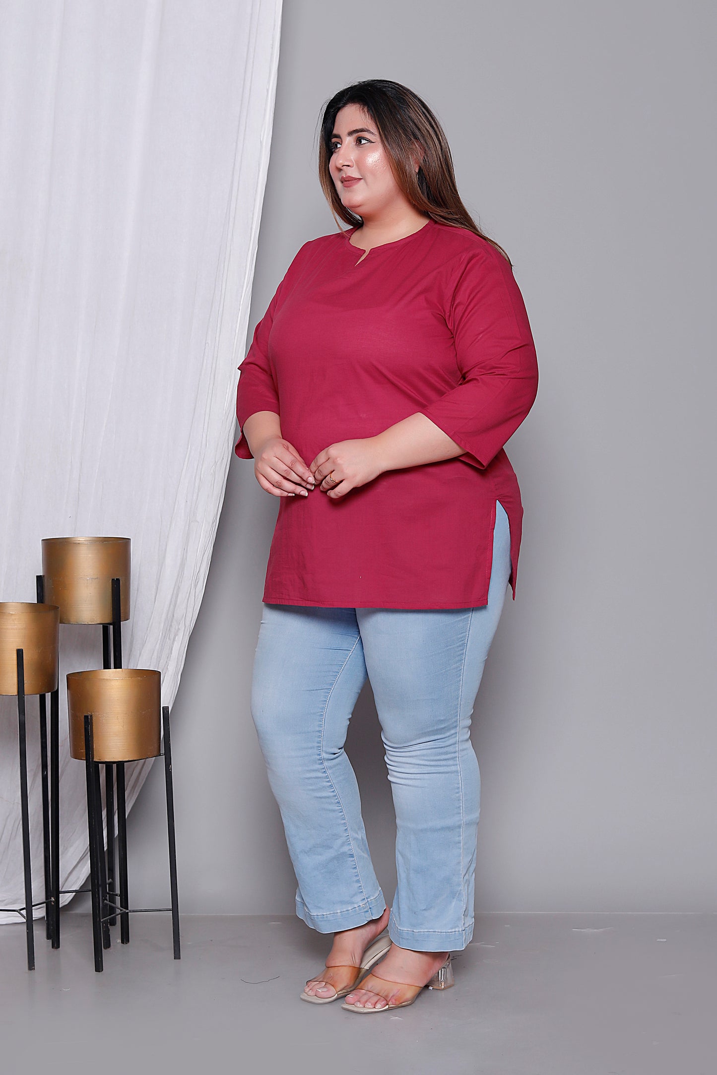 SOLID COTTON TOP IN MAHROON COLOUR BY PLUSSIZEKURTI