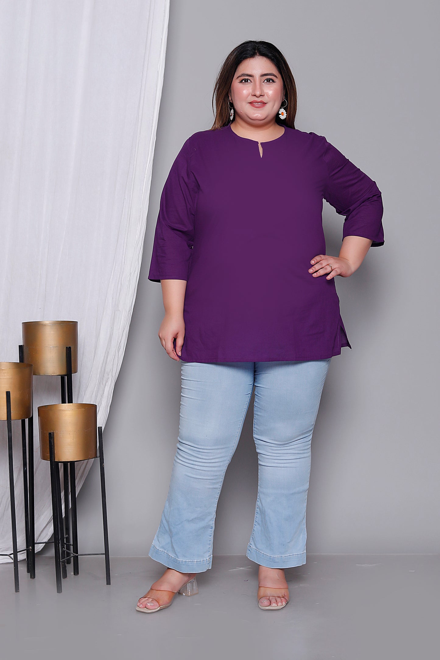 SOLID COTTON TOP IN PURPLE COLOUR BY PLUSSIZEKURTI