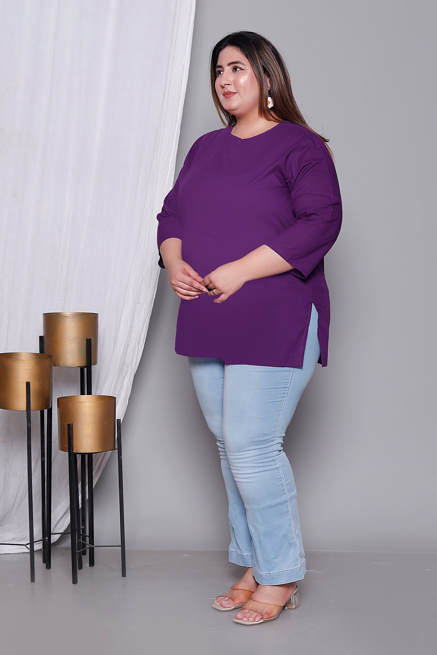 SOLID COTTON TOP IN PURPLE COLOUR BY PLUSSIZEKURTI