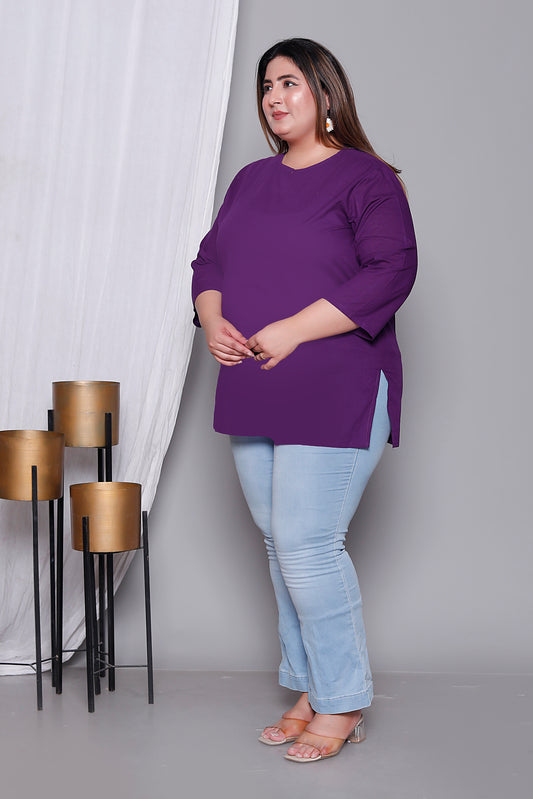SOLID COTTON TOP IN PURPLE COLOUR BY PLUSSIZEKURTI