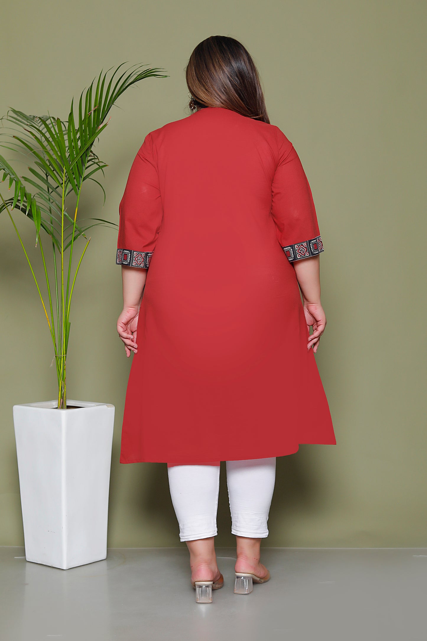 SOLID POCKET PRINT COTTON KURTI IN MAHROON BY PLUSSIZEKURTI