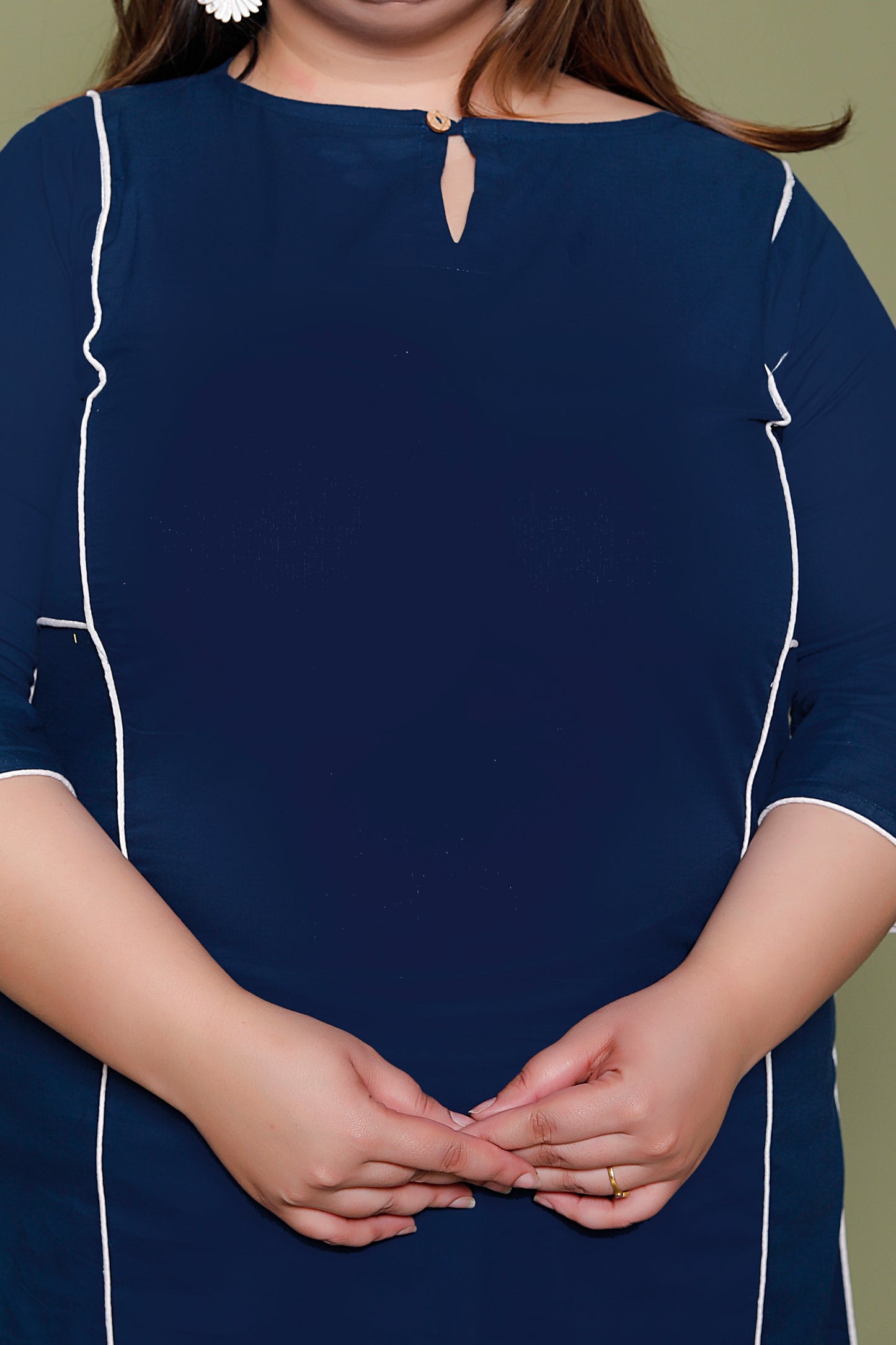 SOLID PIPING COTTON 2 PEICE KURTA PANT IN BLUE BY PLUSSIZEKURTI