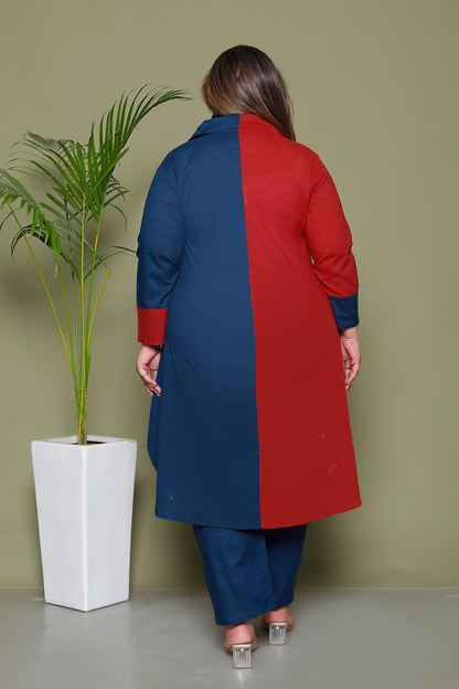 HALF HALF COTTON 2 PEICE KURTA PANT IN MAHROON/BLUE BY PLUSSIZEKURTI