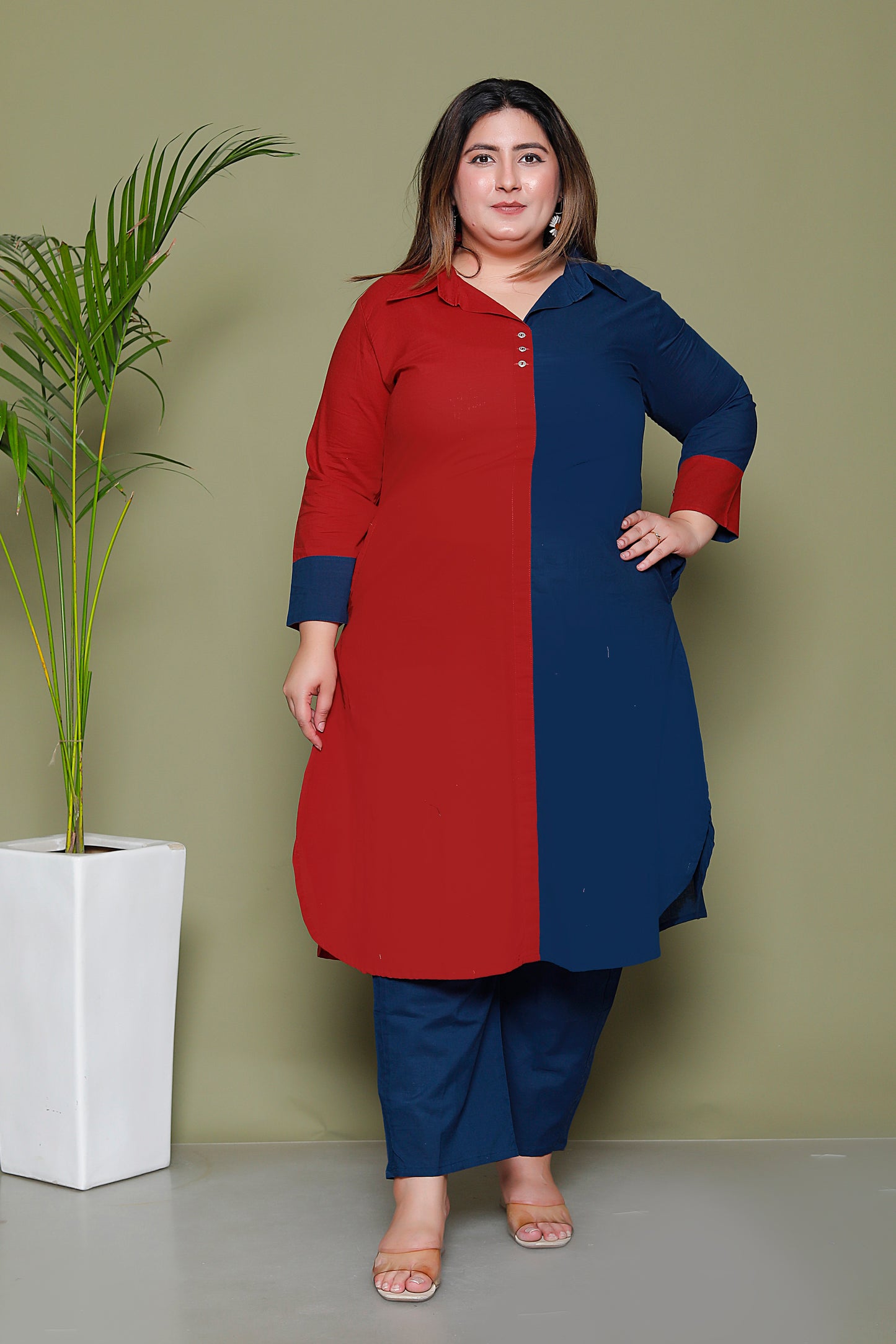 HALF HALF COTTON 2 PEICE KURTA PANT IN MAHROON/BLUE BY PLUSSIZEKURTI