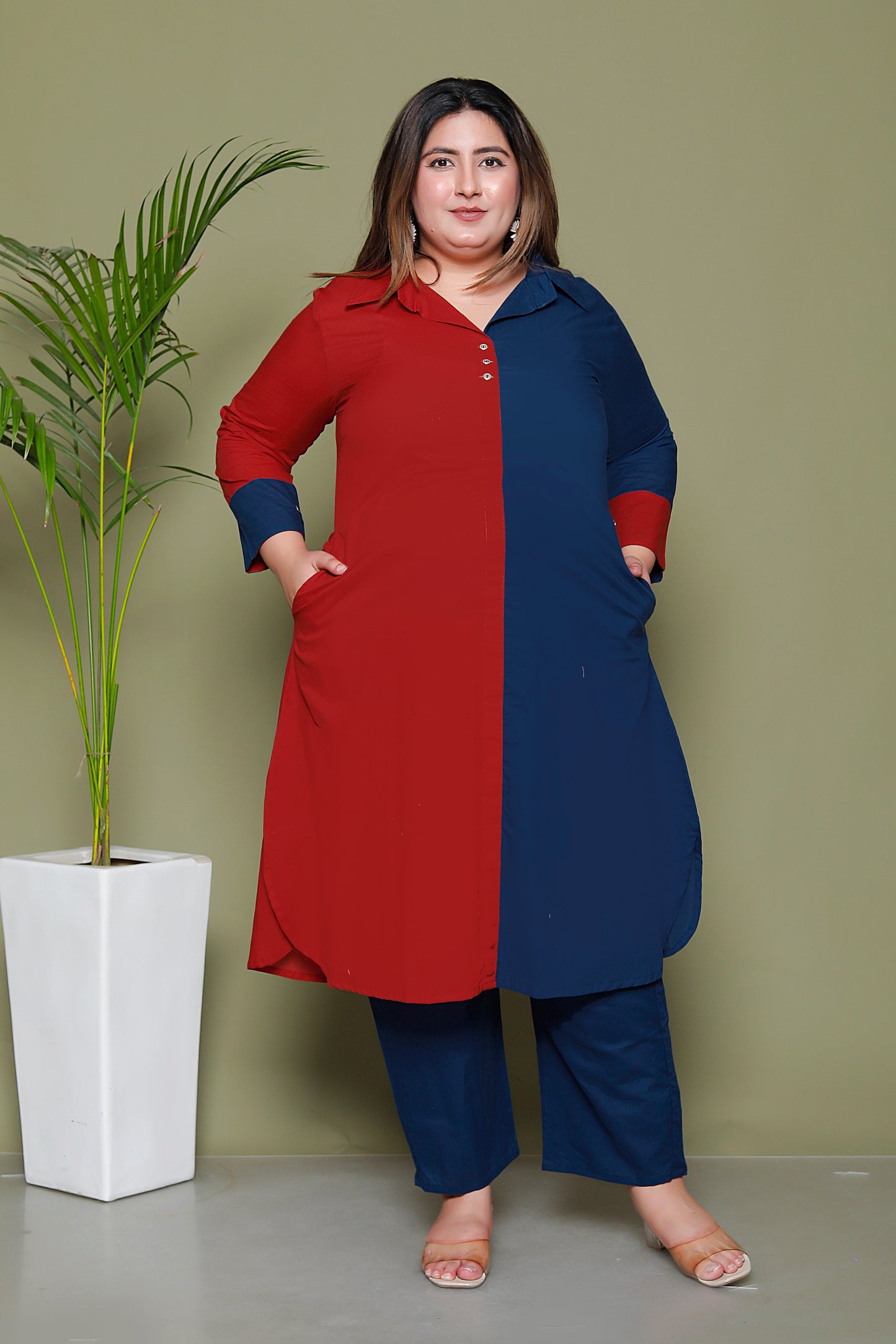 HALF HALF COTTON 2 PEICE KURTA PANT IN MAHROON/BLUE BY PLUSSIZEKURTI