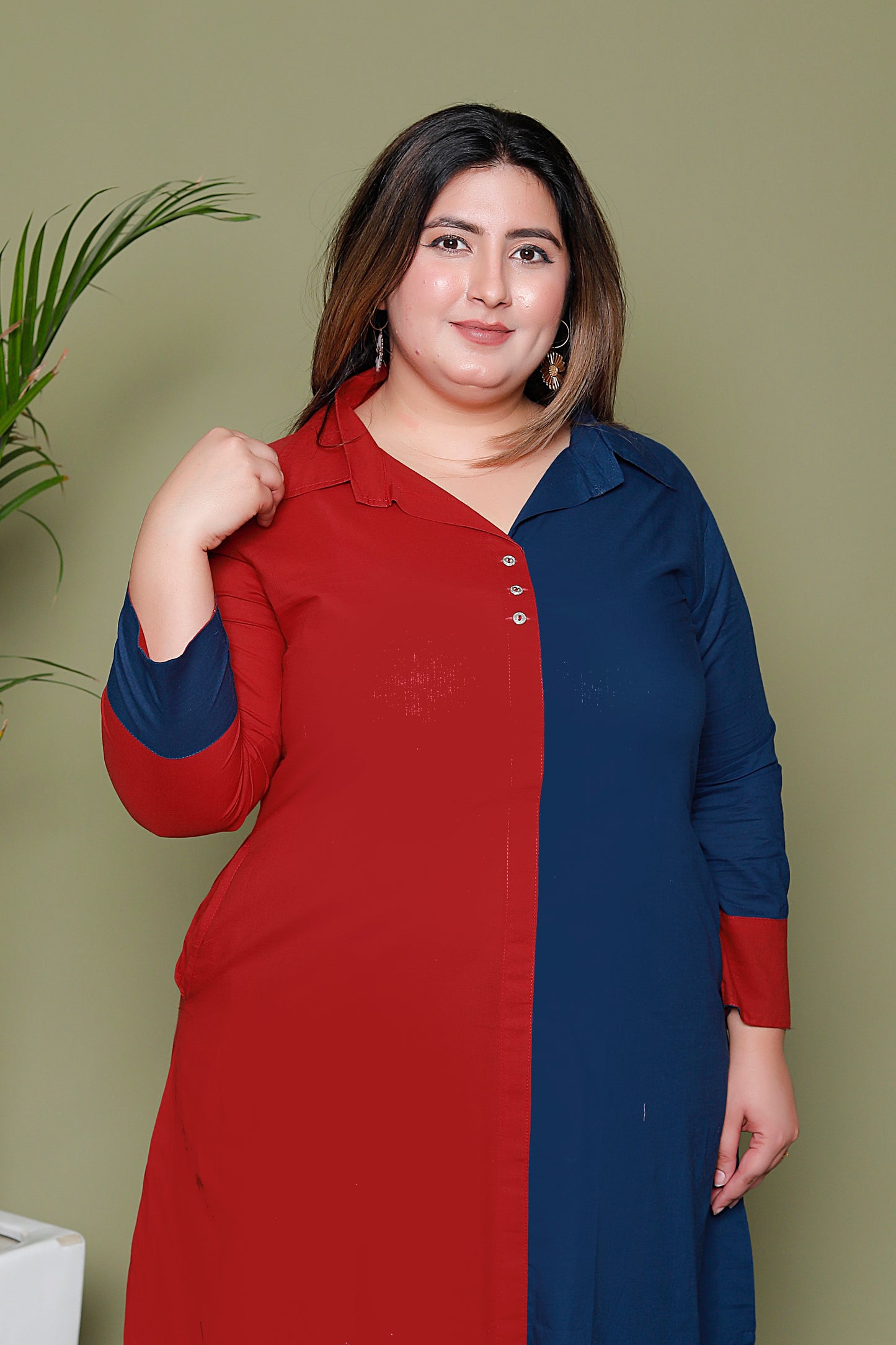 HALF HALF COTTON 2 PEICE KURTA PANT IN MAHROON/BLUE BY PLUSSIZEKURTI