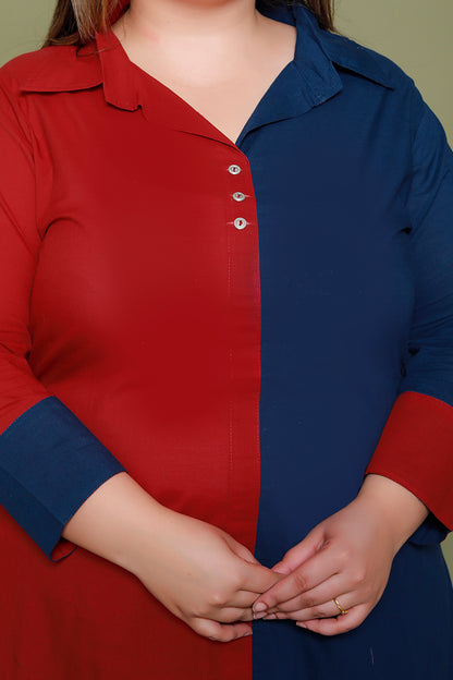 HALF HALF COTTON 2 PEICE KURTA PANT IN MAHROON/BLUE BY PLUSSIZEKURTI