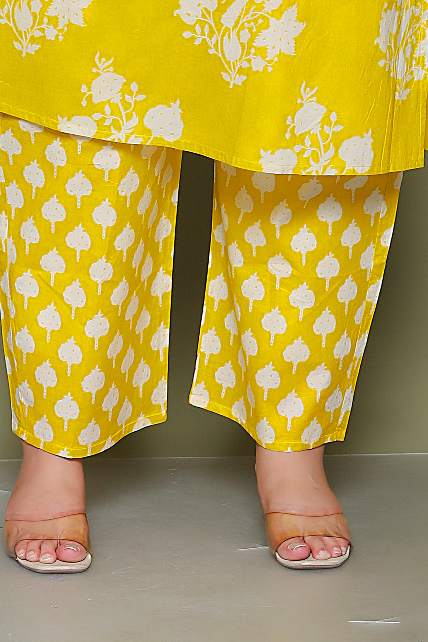 BAGRU HANDBLOCK PRINT COTTON 3 PEICE KURTI PANT SET IN YELLOW BY PLUSSIZEKURTI