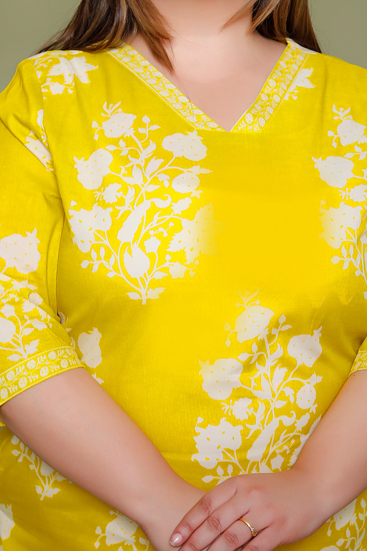 BAGRU HANDBLOCK PRINT COTTON 3 PEICE KURTI PANT SET IN YELLOW BY PLUSSIZEKURTI