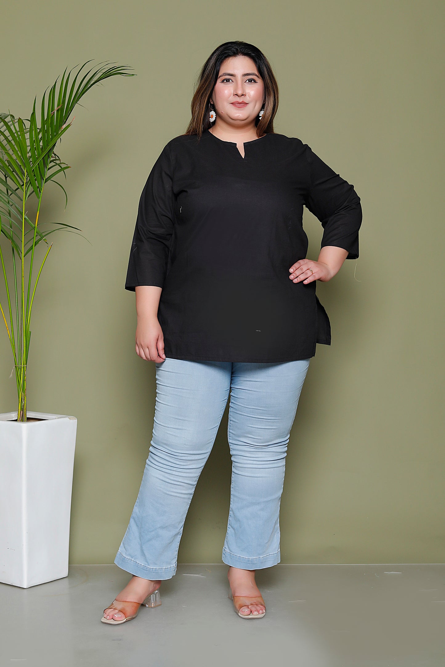 SOLID COTTON TOP IN BLACK COLOUR BY PLUSSIZEKURTI