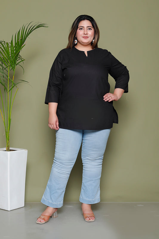 SOLID COTTON TOP IN BLACK COLOUR BY PLUSSIZEKURTI