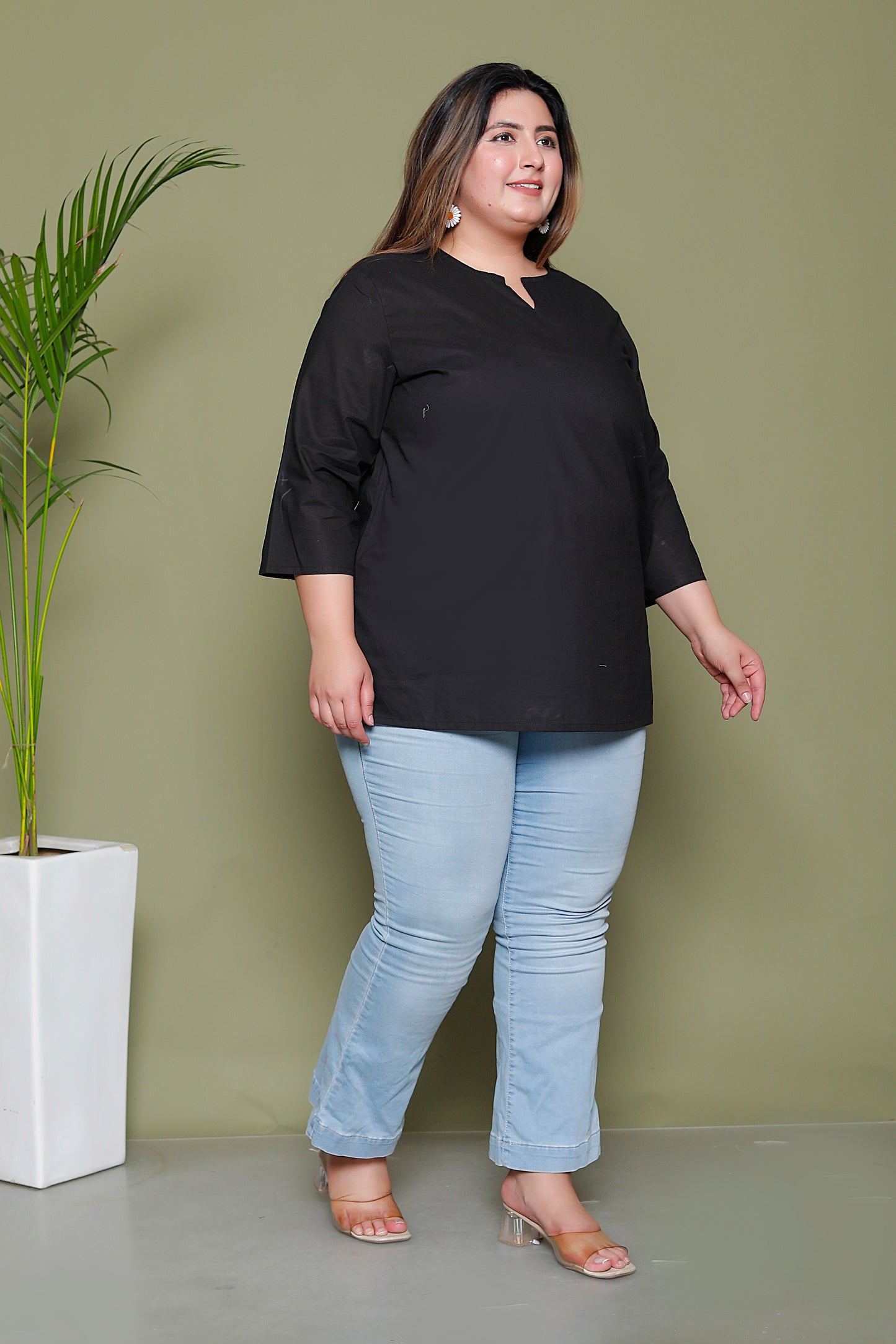 SOLID COTTON TOP IN BLACK COLOUR BY PLUSSIZEKURTI