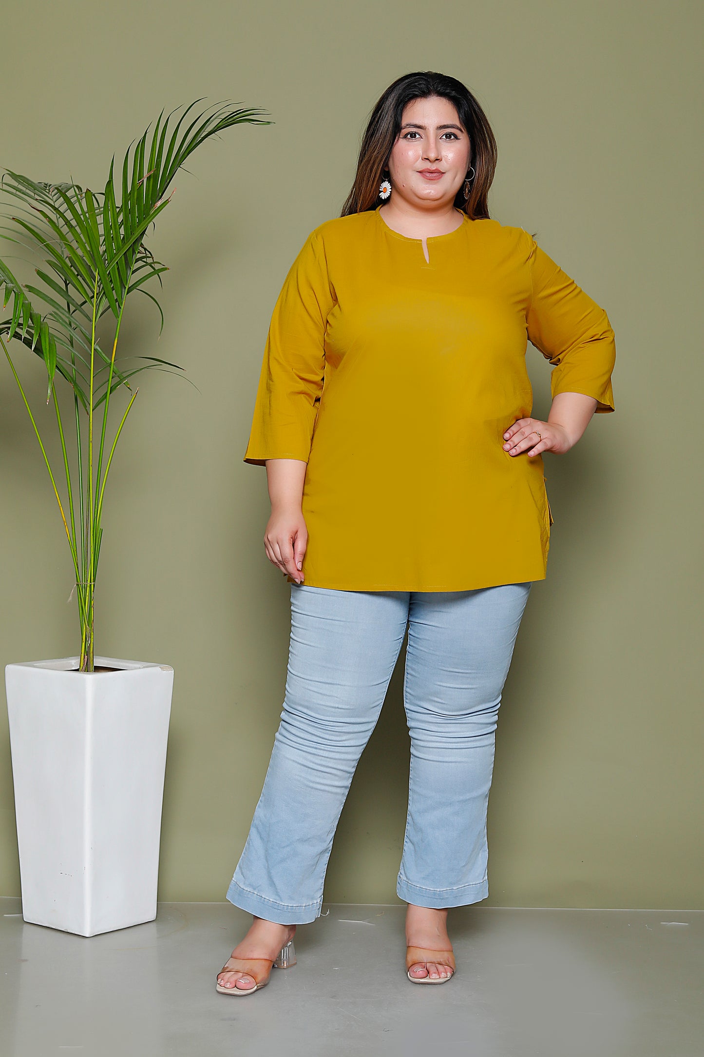 SOLID COTTON TOP IN YELLOW COLOUR BY PLUSSIZEKURTI