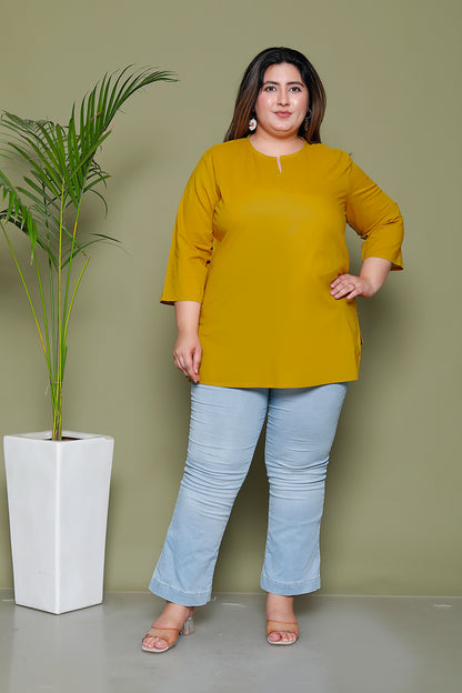 SOLID COTTON TOP IN YELLOW COLOUR BY PLUSSIZEKURTI
