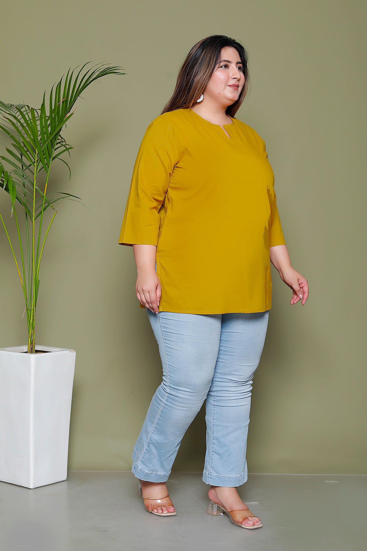 SOLID COTTON TOP IN YELLOW COLOUR BY PLUSSIZEKURTI
