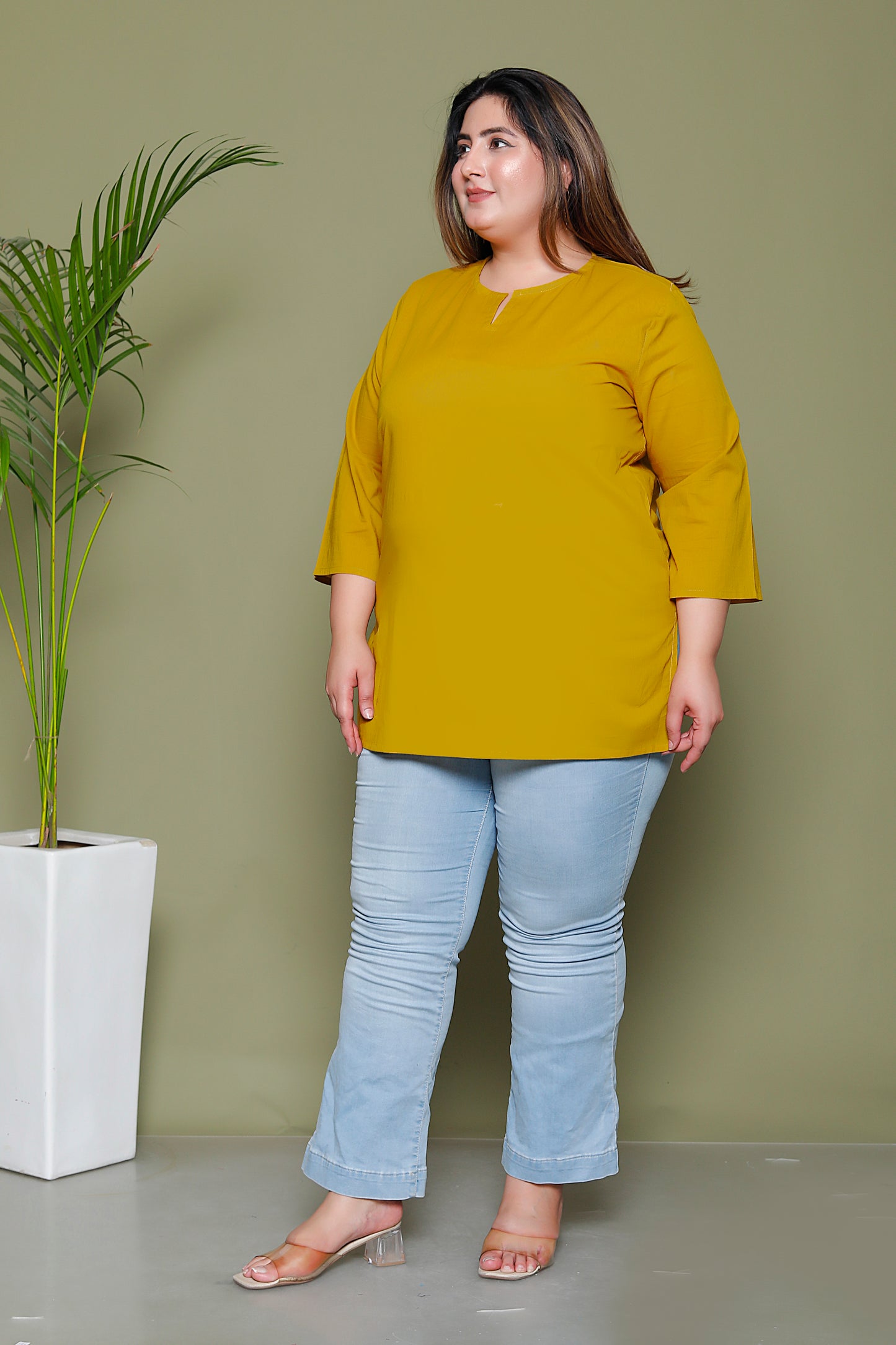 SOLID COTTON TOP IN YELLOW COLOUR BY PLUSSIZEKURTI