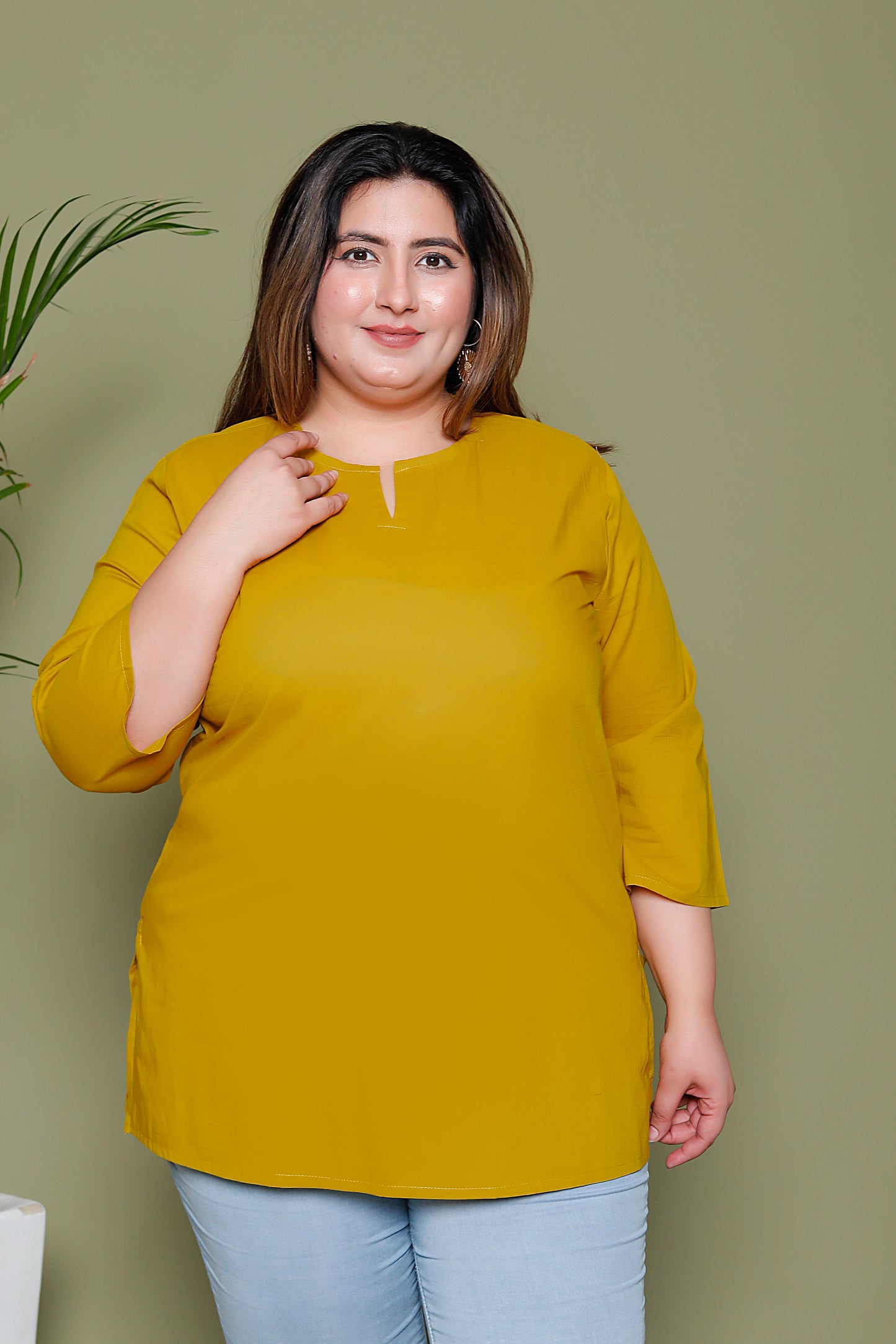 SOLID COTTON TOP IN YELLOW COLOUR BY PLUSSIZEKURTI