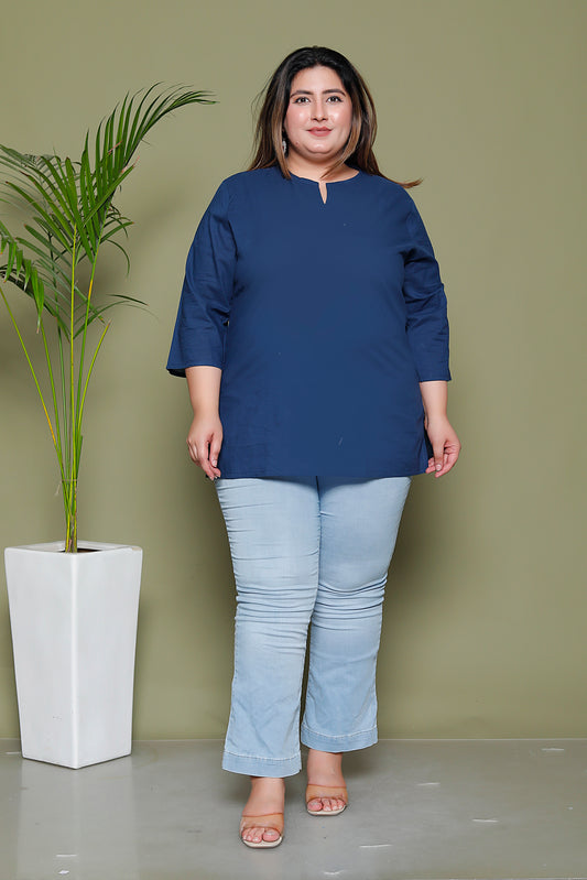 SOLID COTTON TOP IN BLUE COLOUR BY PLUSSIZEKURTI