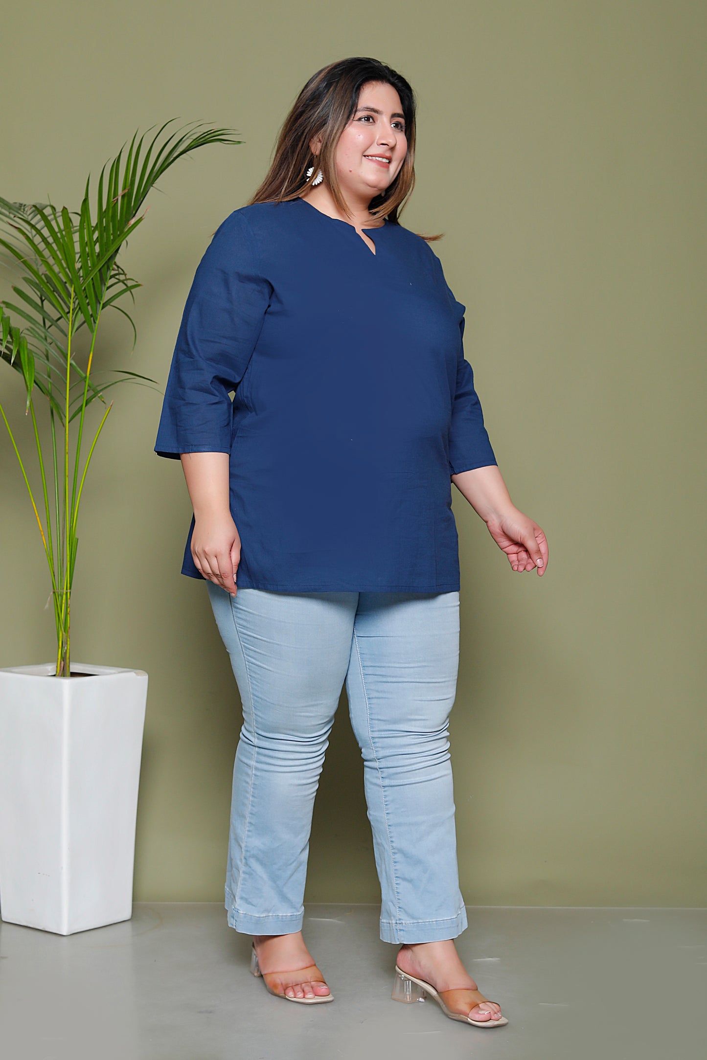 SOLID COTTON TOP IN BLUE COLOUR BY PLUSSIZEKURTI