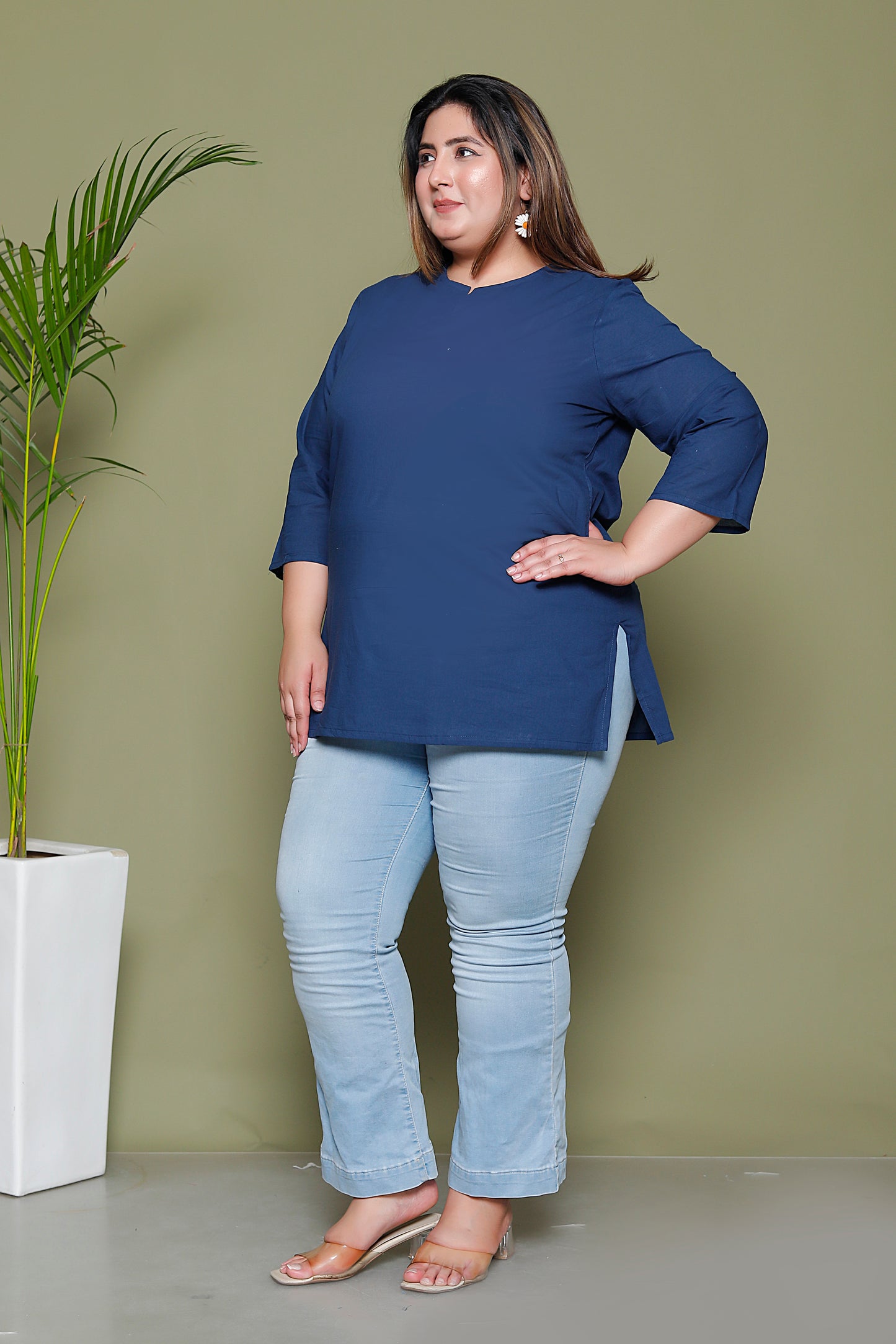SOLID COTTON TOP IN BLUE COLOUR BY PLUSSIZEKURTI