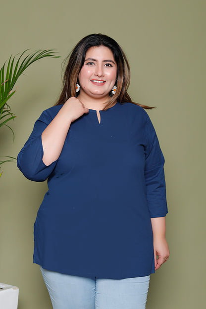 SOLID COTTON TOP IN BLUE COLOUR BY PLUSSIZEKURTI