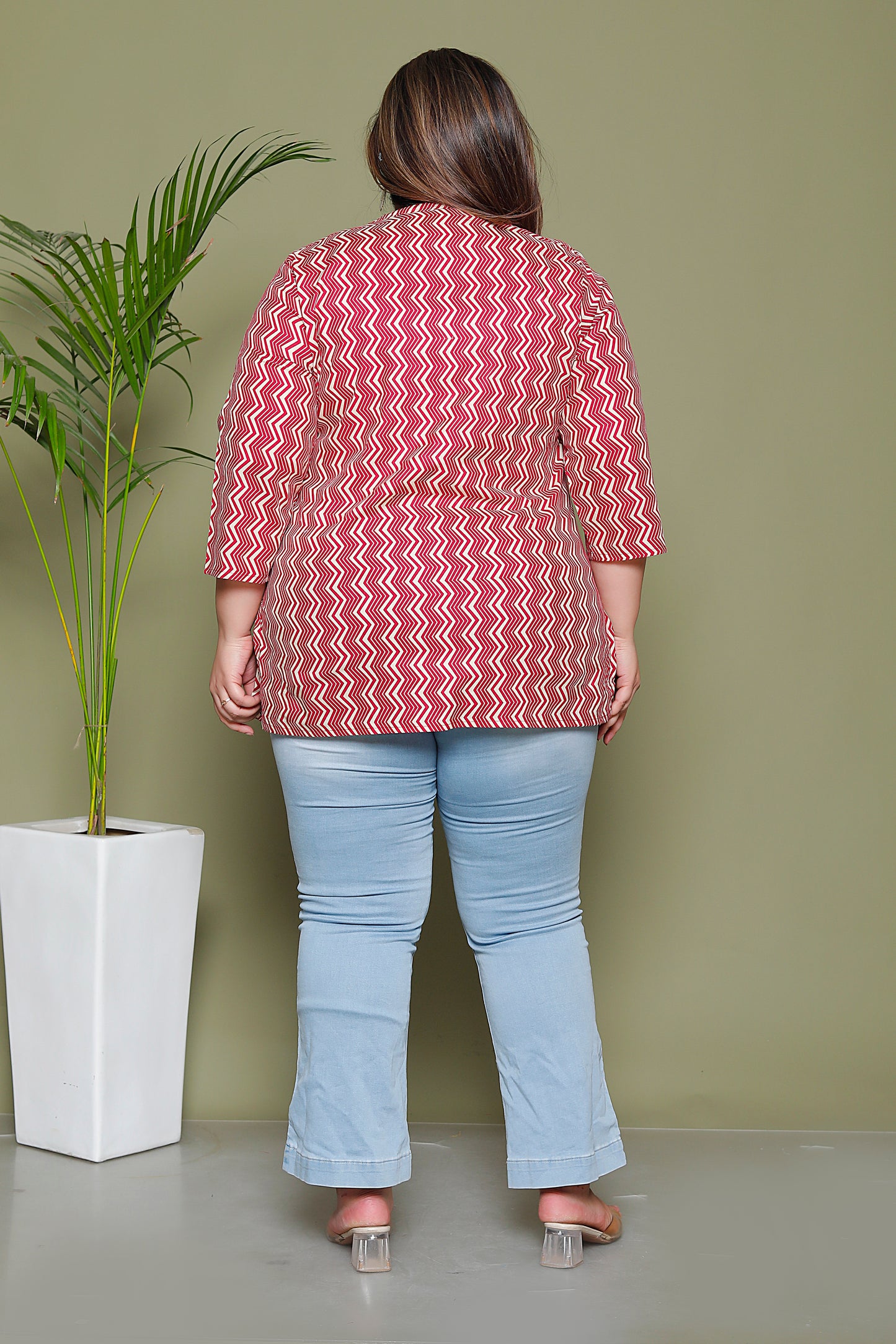 CHEVRON ZIGZAG PRINT COTTON TOP IN RED RUST COLOUR BY PLUSSIZEKURTI