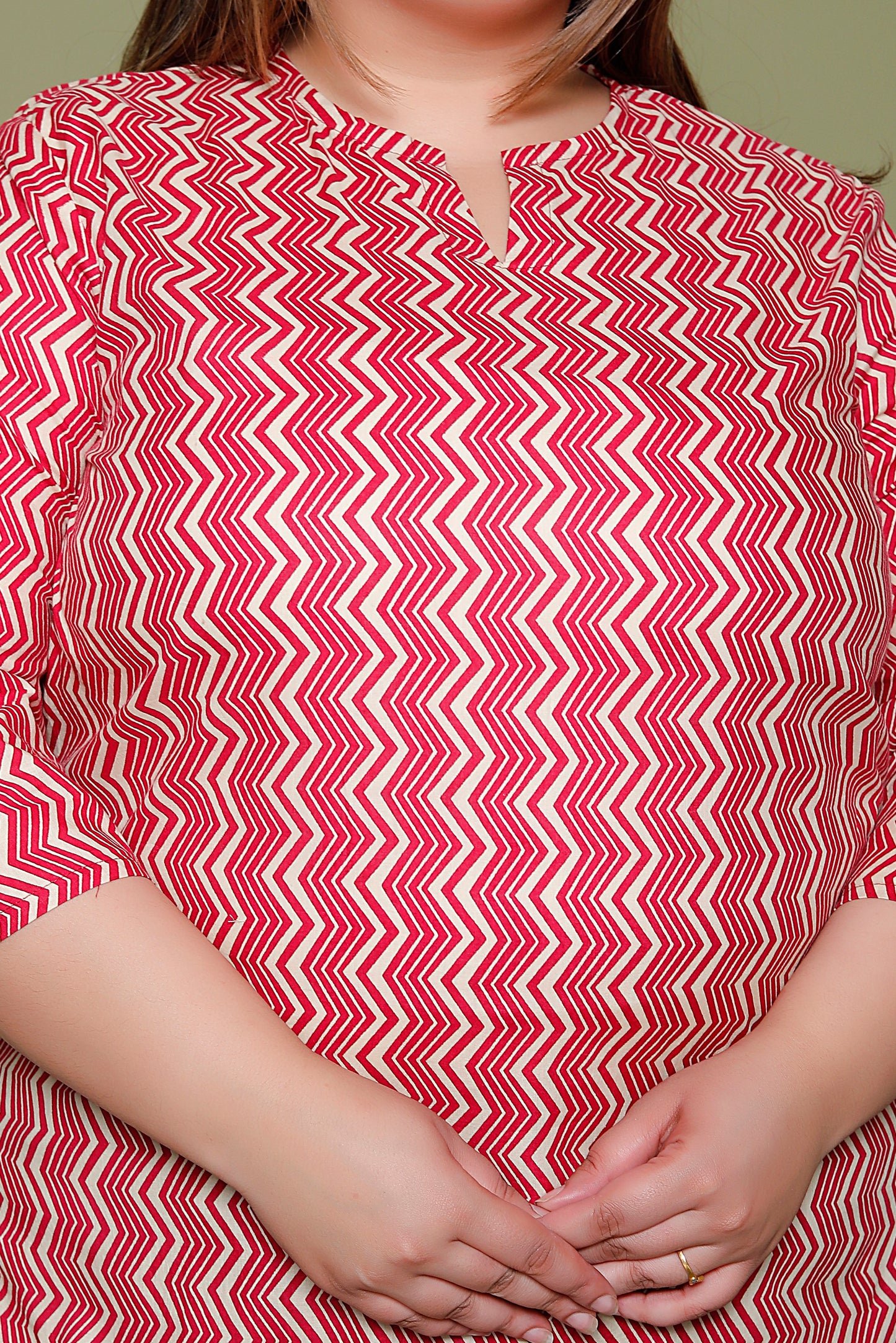 CHEVRON ZIGZAG PRINT COTTON TOP IN RED RUST COLOUR BY PLUSSIZEKURTI